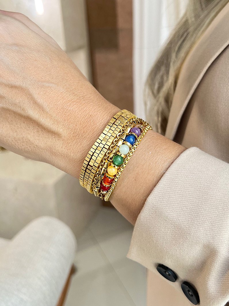 Mix Pulseiras Canutilhos e 7 Chakras - Dourado