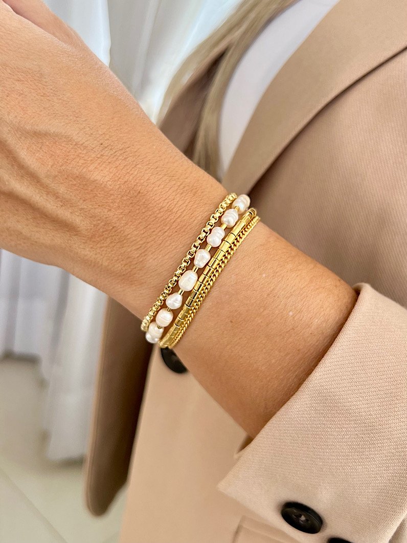 Mix Pulseiras Branca de Pérola de Água Doce
