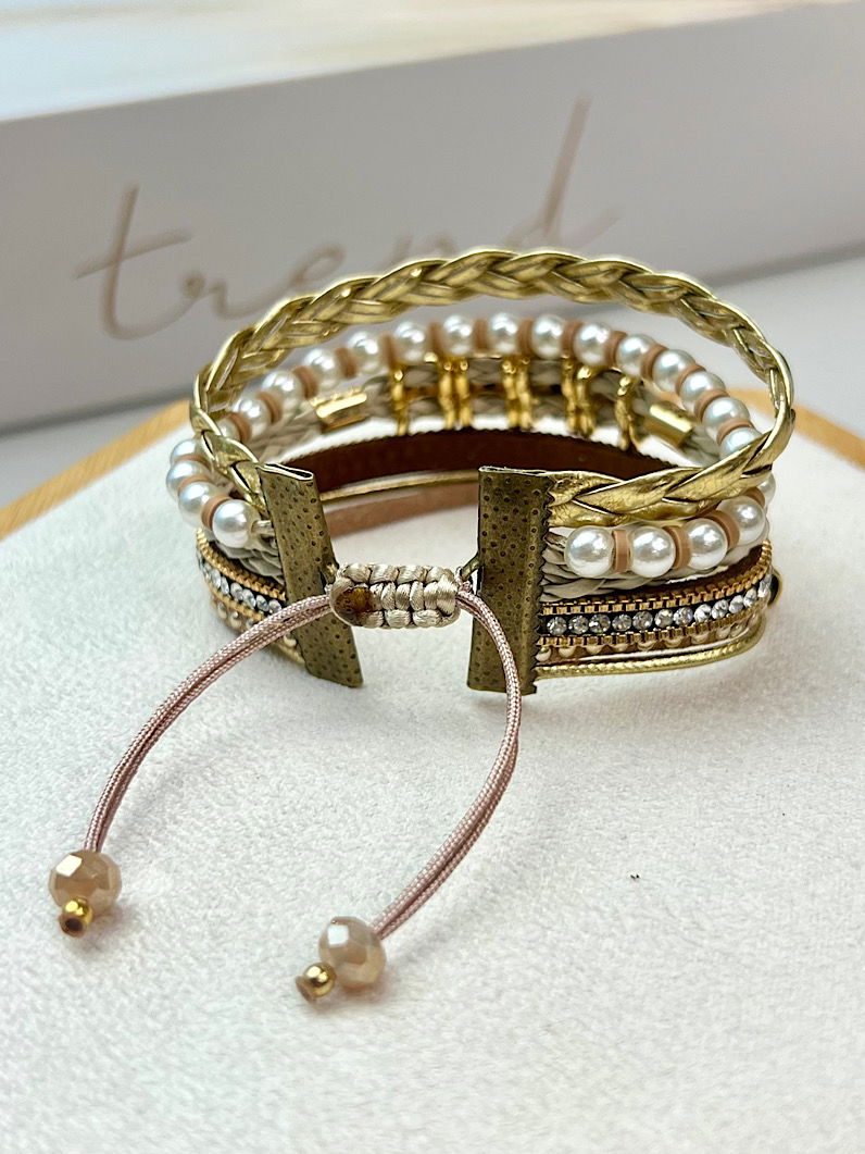 Pulseira Ajustável Anna Strass e Cristal Dourada