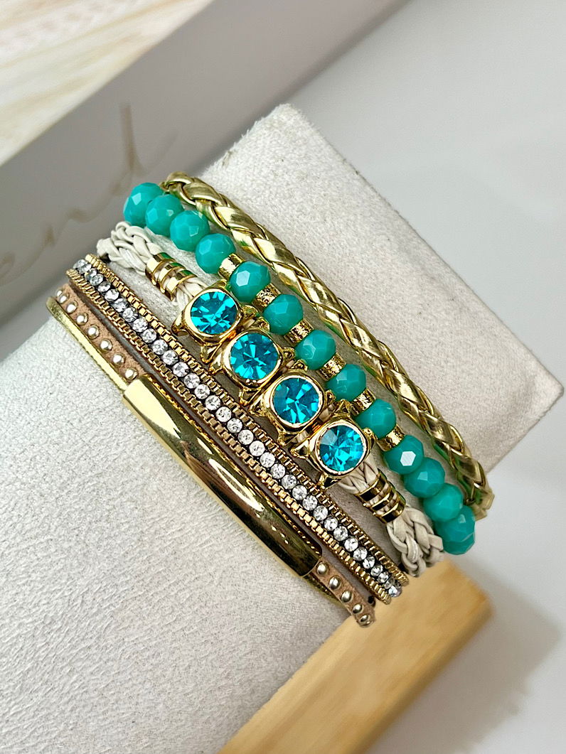 Pulseira Ajustável Anna Strass e Cristal Dourada