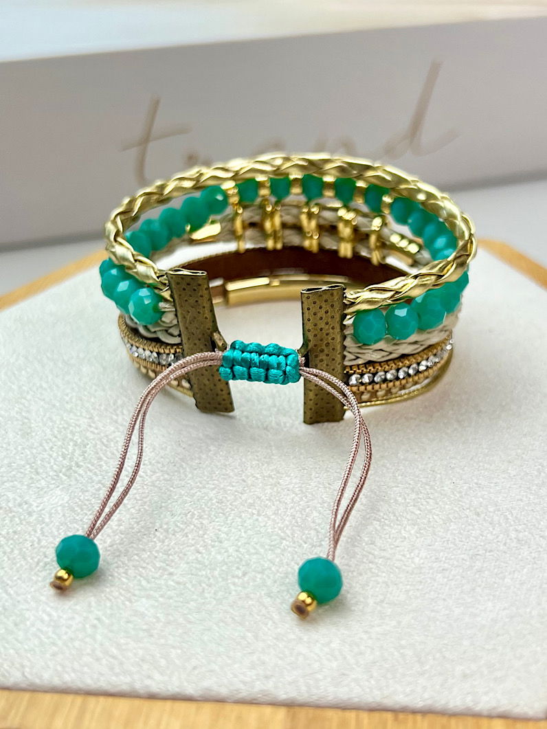 Pulseira Ajustável Anna Strass e Cristal Dourada