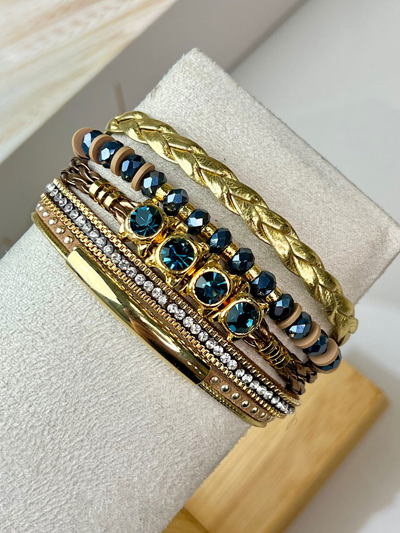 Pulseira Ajustável Anna Strass e Cristal Dourada