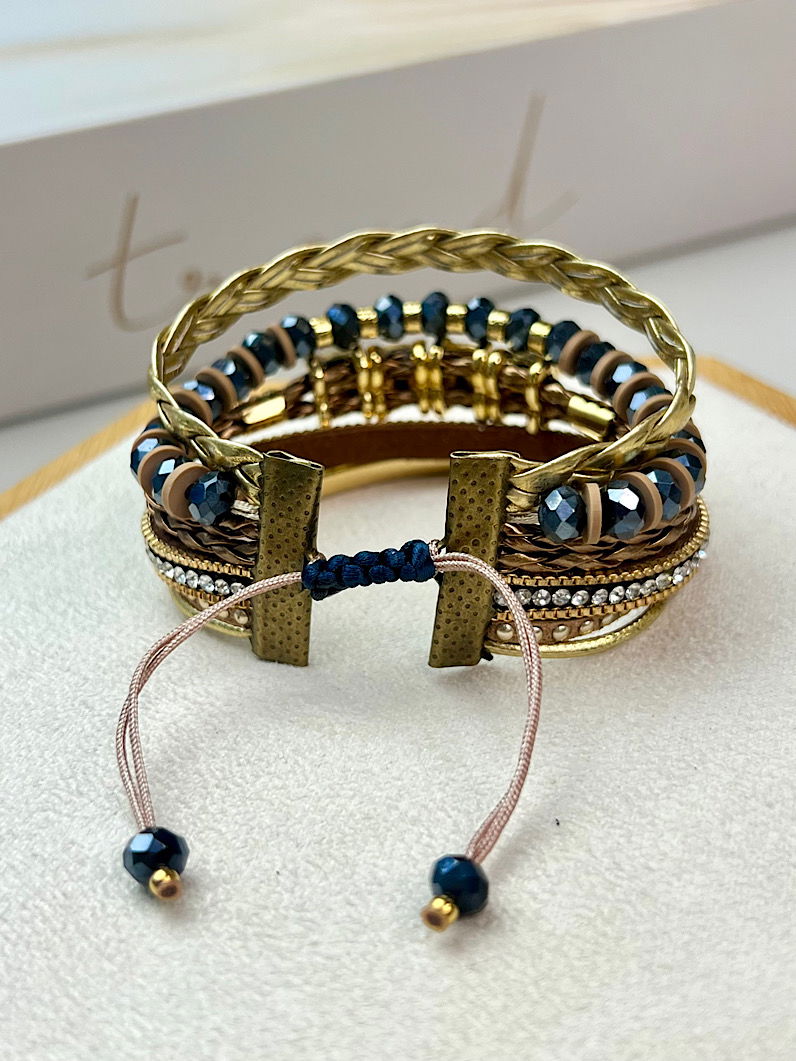Pulseira Ajustável Anna Strass e Cristal Dourada