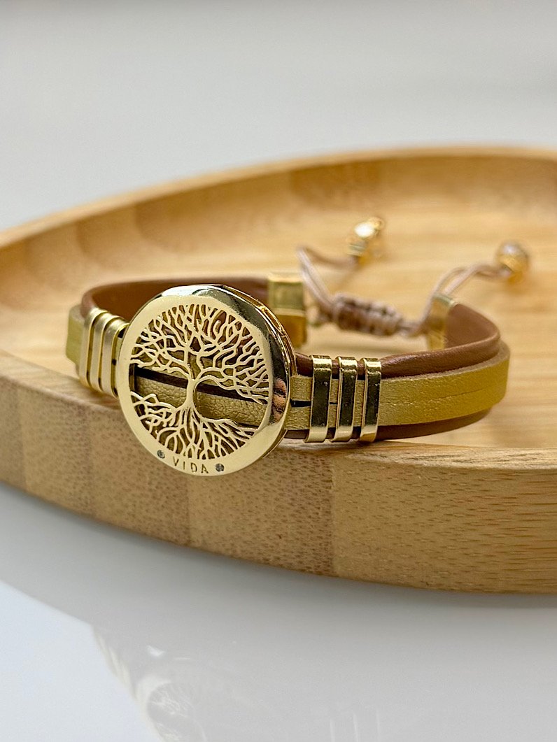 Pulseira Ajustável de Couro Árvore da Vida