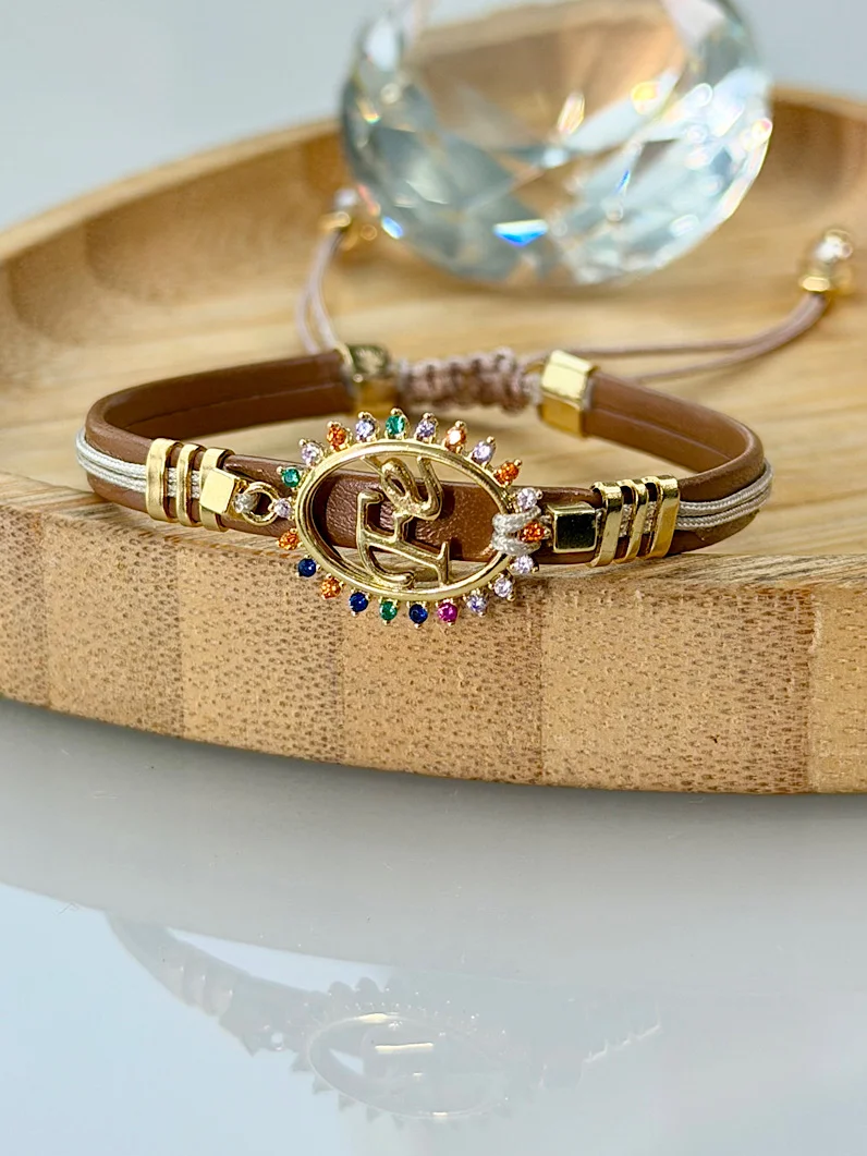 Pulseira Ajustável de Couro Pingente Fé