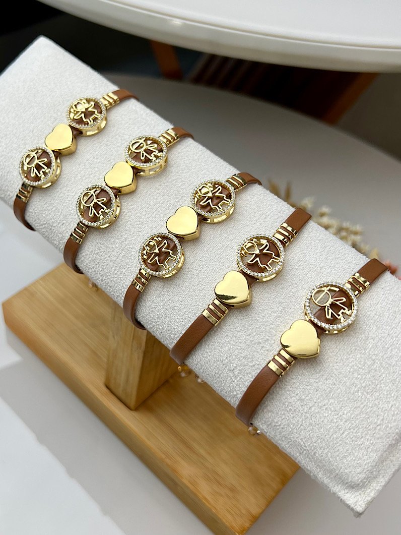 Pulseira Ajustável de Couro Pingentes Filhos Personalizado