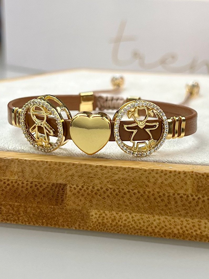 Pulseira Ajustável de Couro Pingentes Filhos Personalizado