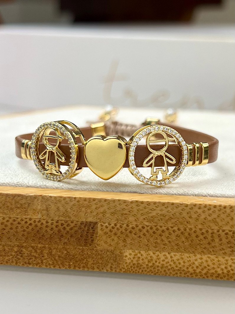 Pulseira Ajustável de Couro Pingentes Filhos Personalizado