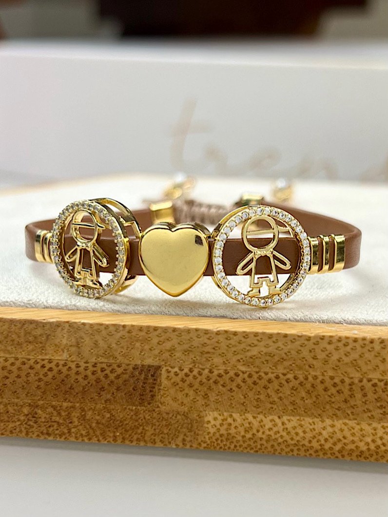 Pulseira Ajustável de Couro Pingentes Filhos Personalizado