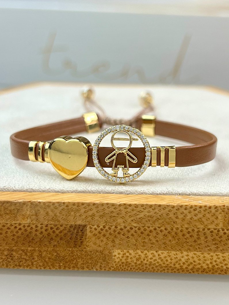 Pulseira Ajustável de Couro Pingentes Filhos Personalizado