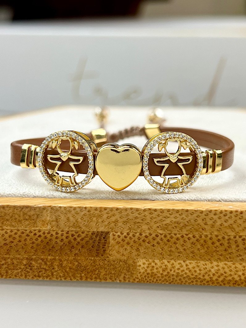 Pulseira Ajustável de Couro Pingentes Filhos Personalizado