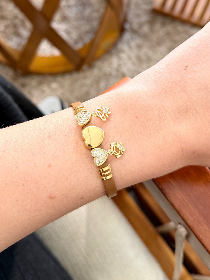 Pulseira Ajustável de Couro Pingentes Filhos Personalizado