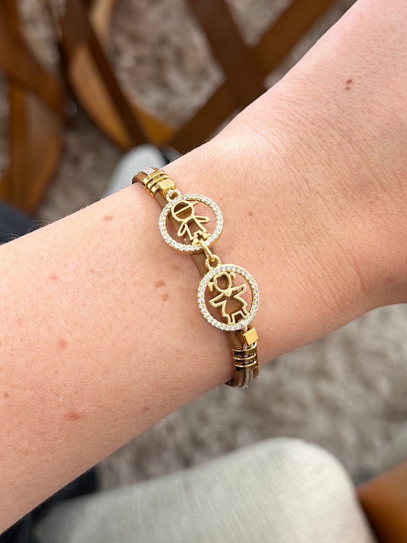 Pulseira Ajustável de Couro Pingentes Filhos Personalizado