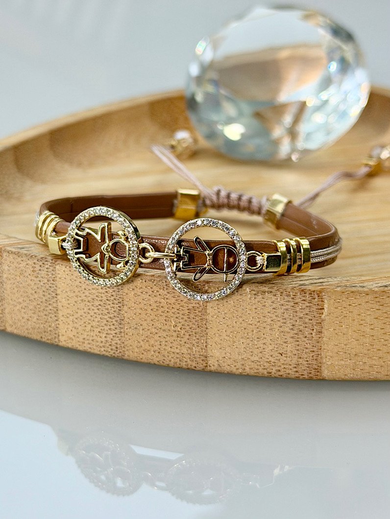 Pulseira Ajustável de Couro Pingentes Filhos Personalizado