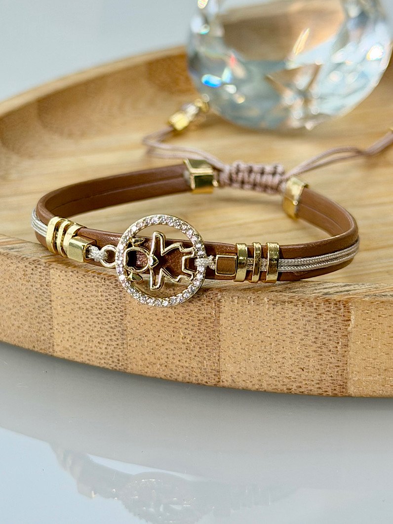 Pulseira Ajustável de Couro Pingentes Filhos Personalizado