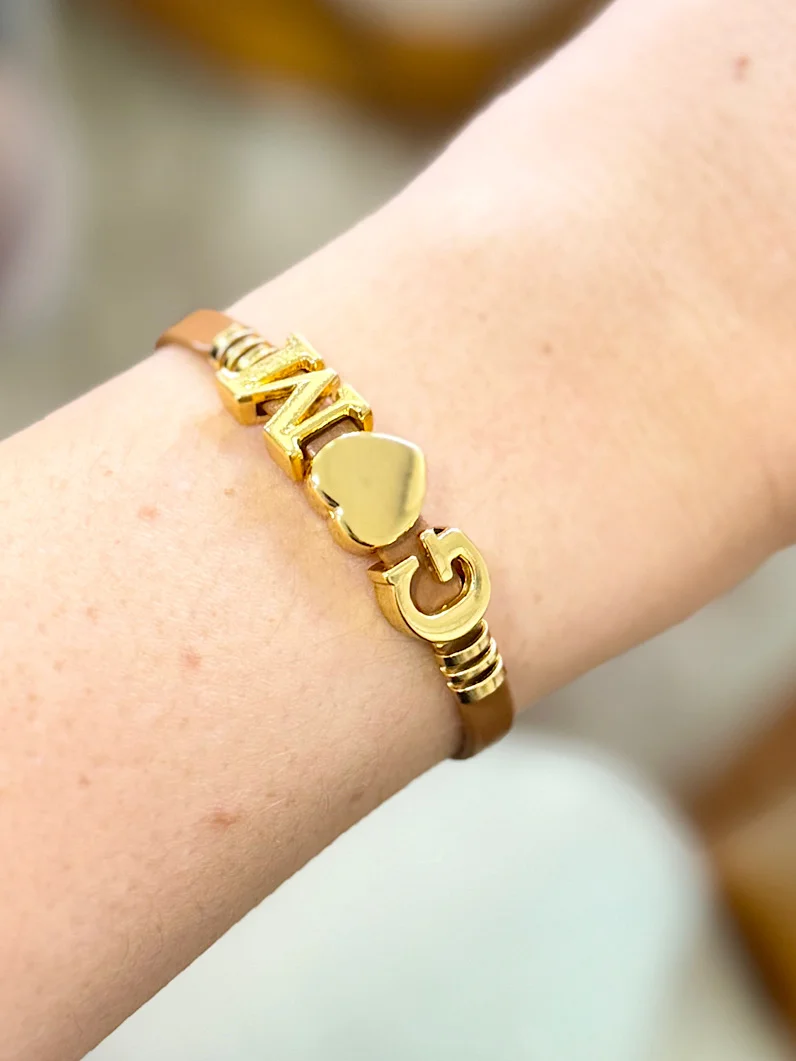 Pulseira Ajustável Duas Letras com Coração Personalizada