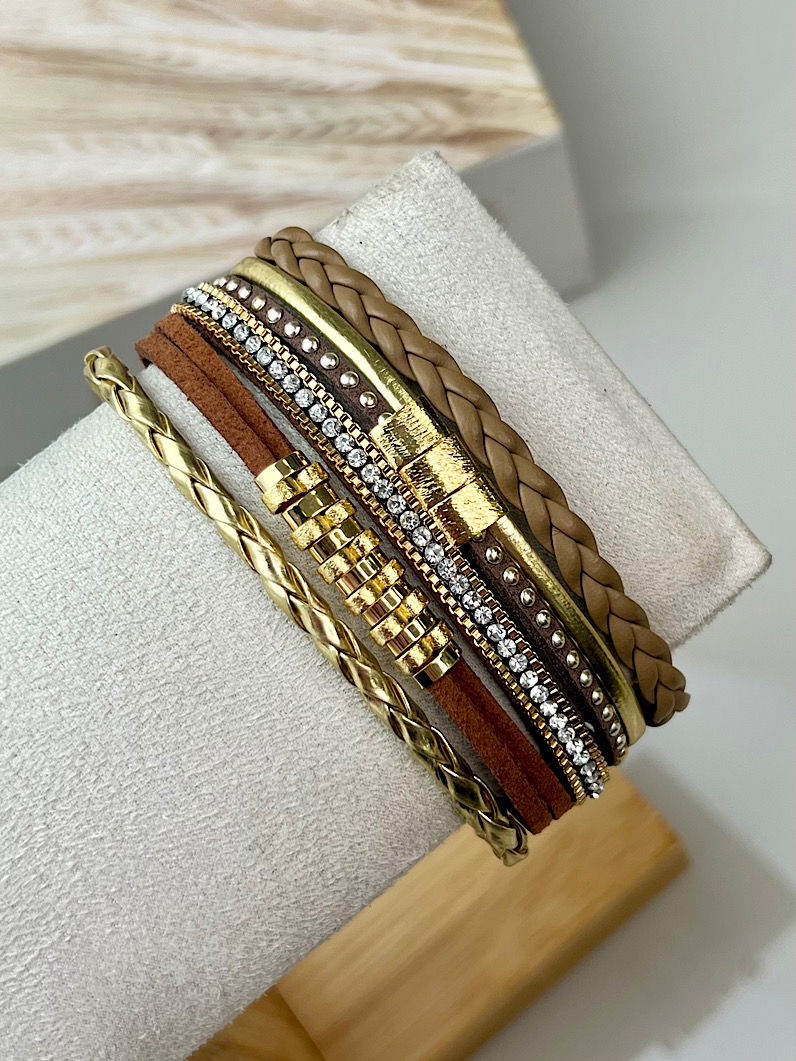 Pulseira Ajustável Ella de Strass Dourado