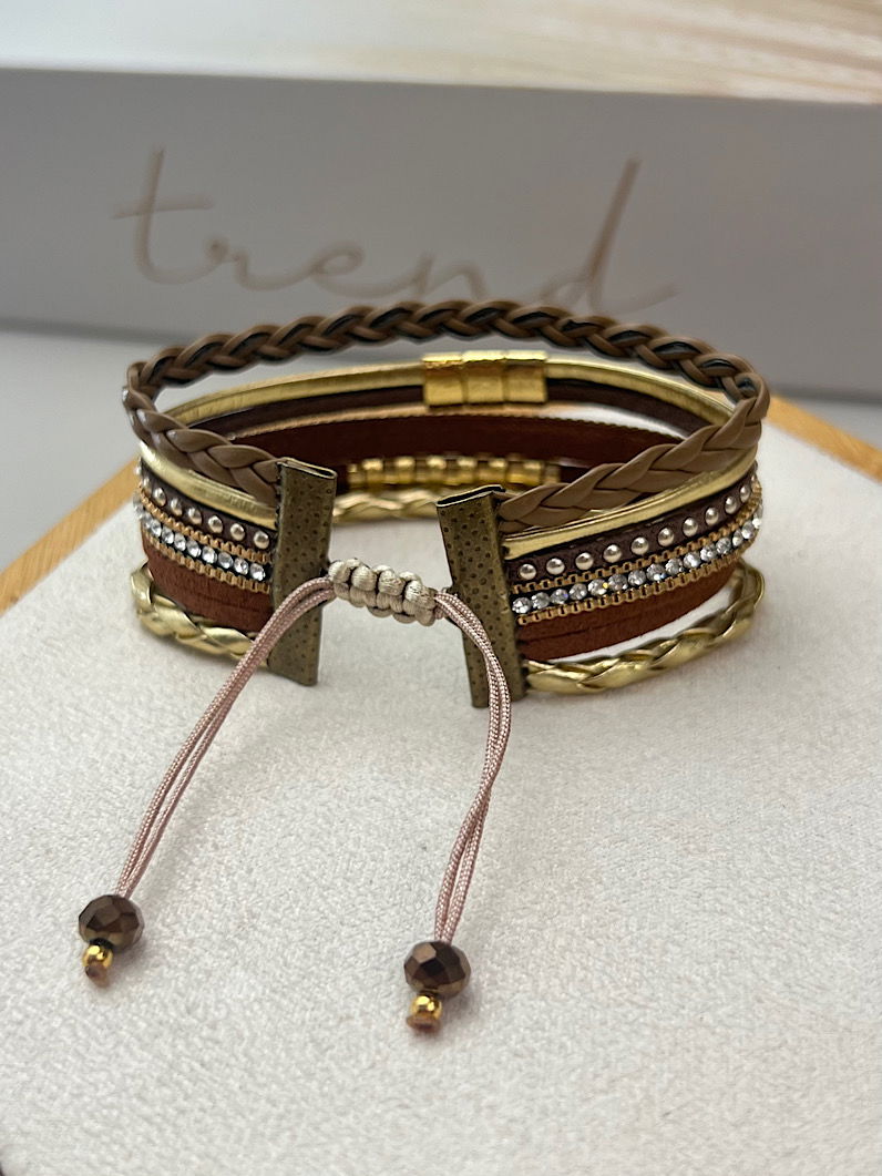 Pulseira Ajustável Ella de Strass Dourado