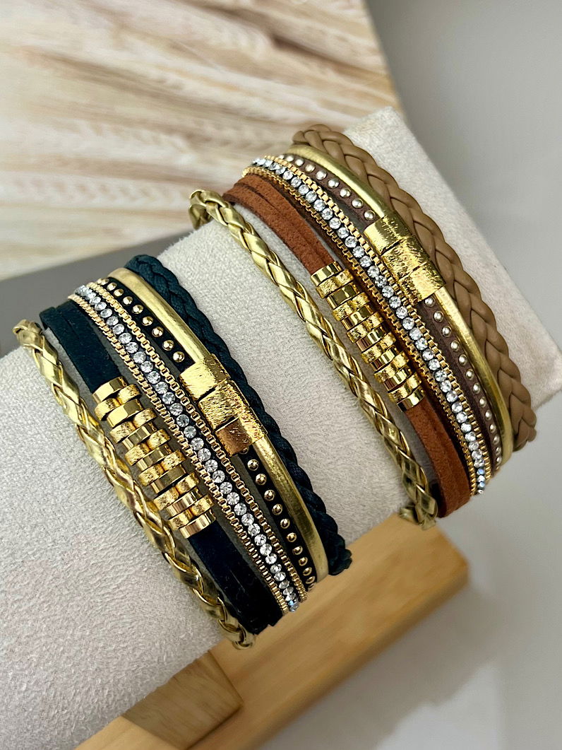 Pulseira Ajustável Ella de Strass Dourado