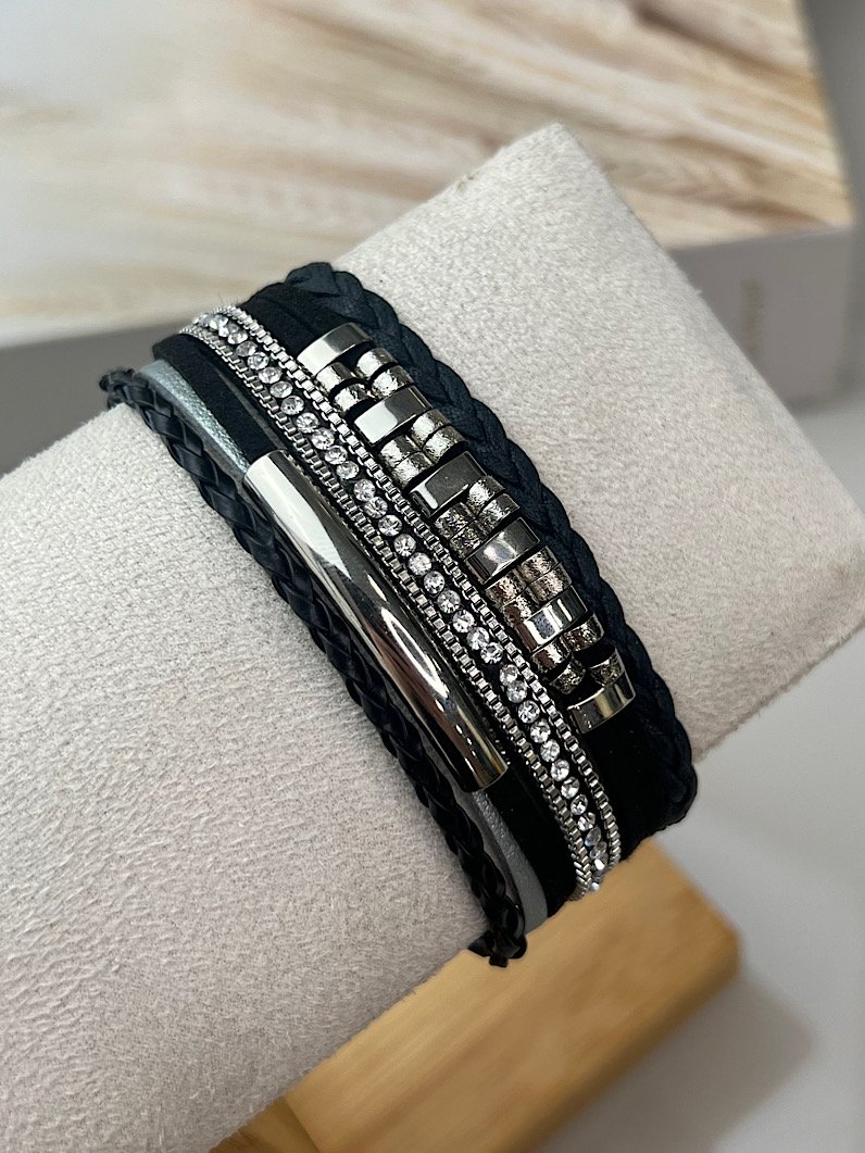 Pulseira Ajustável Ella de Strass Prata