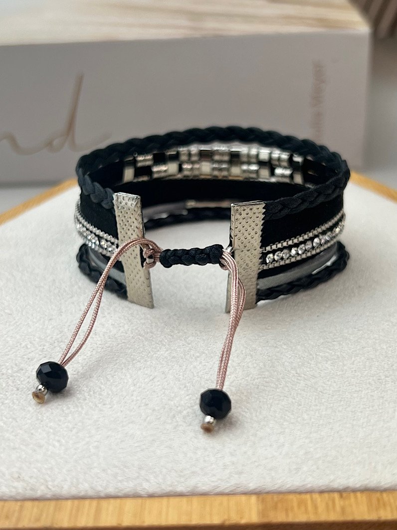 Pulseira Ajustável Ella de Strass Prata