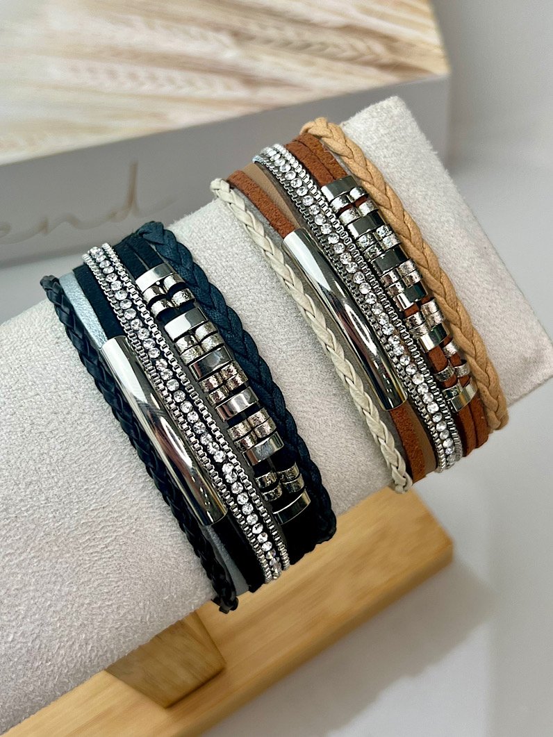 Pulseira Ajustável Ella de Strass Prata