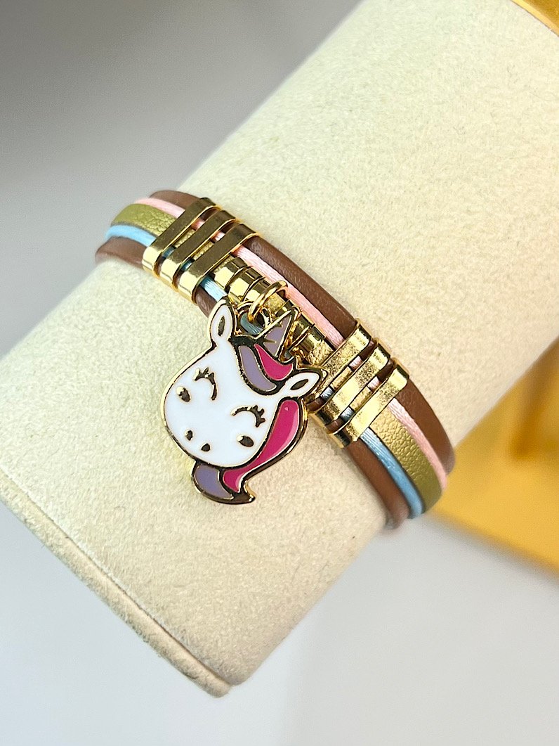 Pulseira Ajustável Infantil Unicórnio Dourado