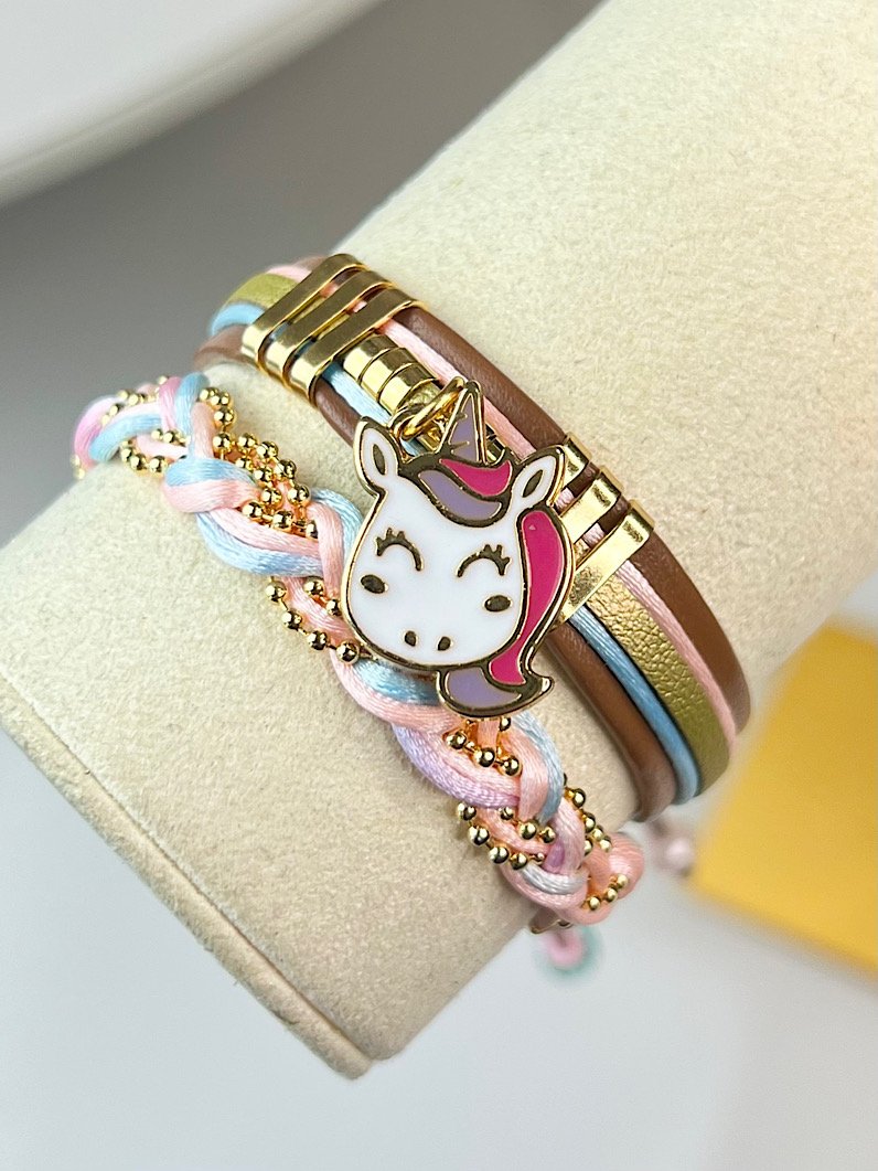 Pulseira Ajustável Infantil Unicórnio Dourado