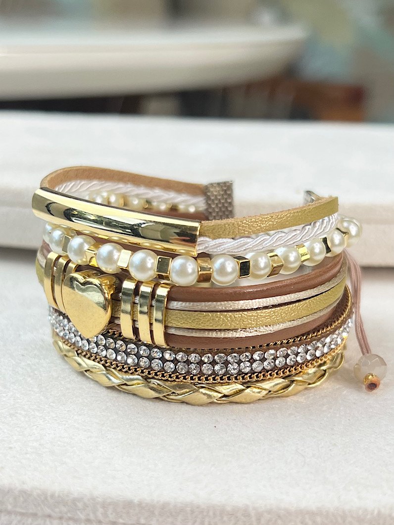 Pulseira Ajustável Paula Coração e Pérola