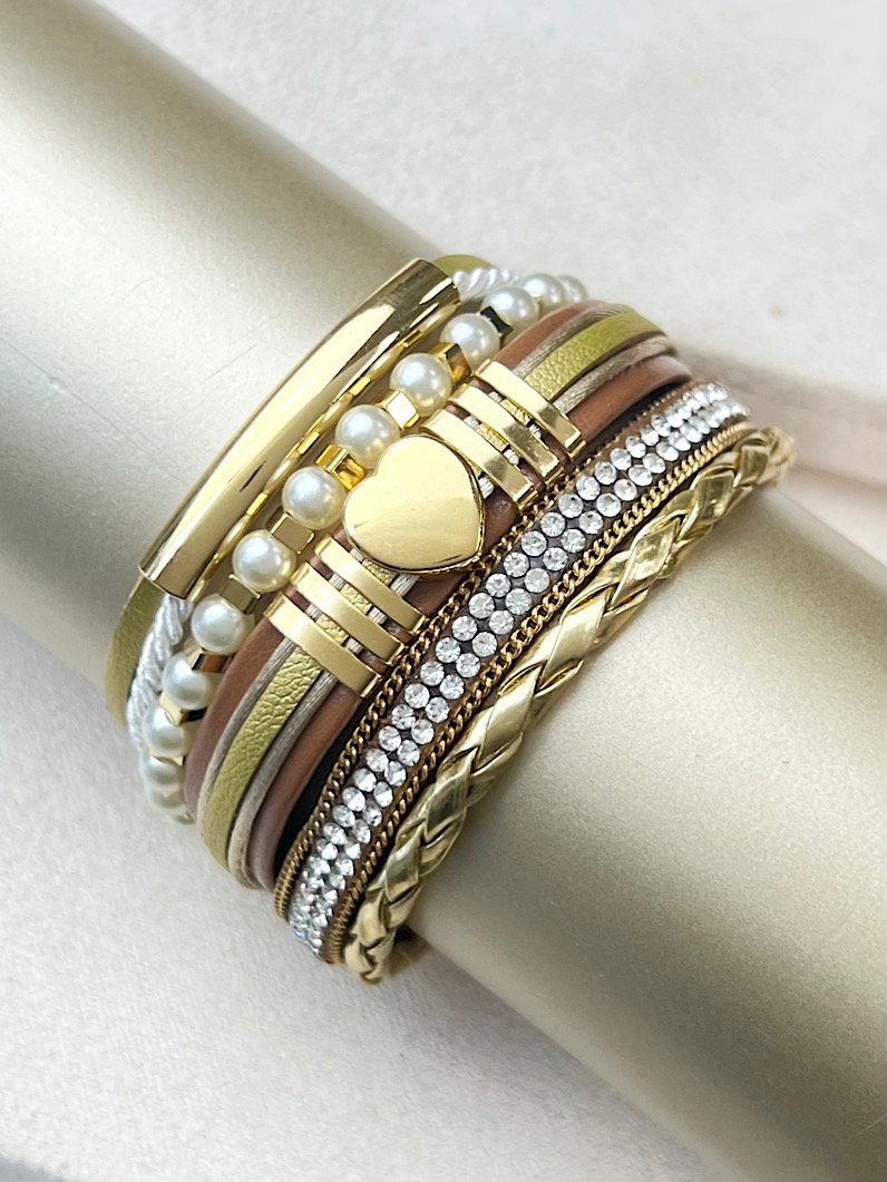 Pulseira Ajustável Paula Coração e Pérola