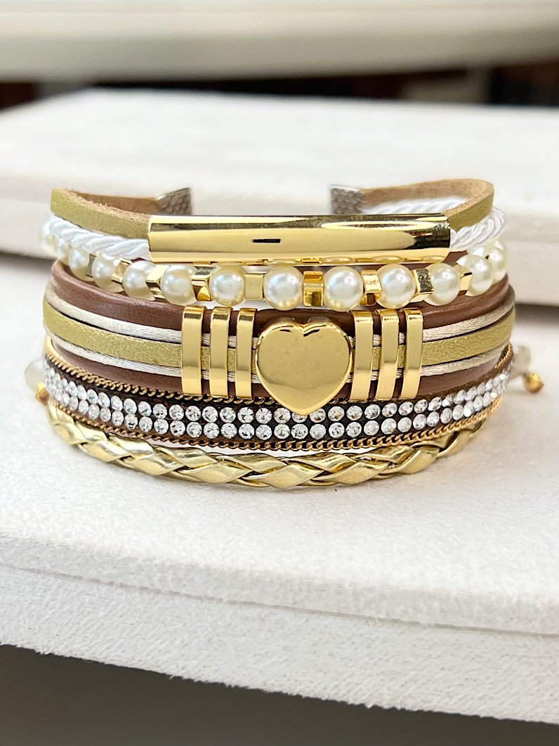 Pulseira Ajustável Paula Coração e Pérola