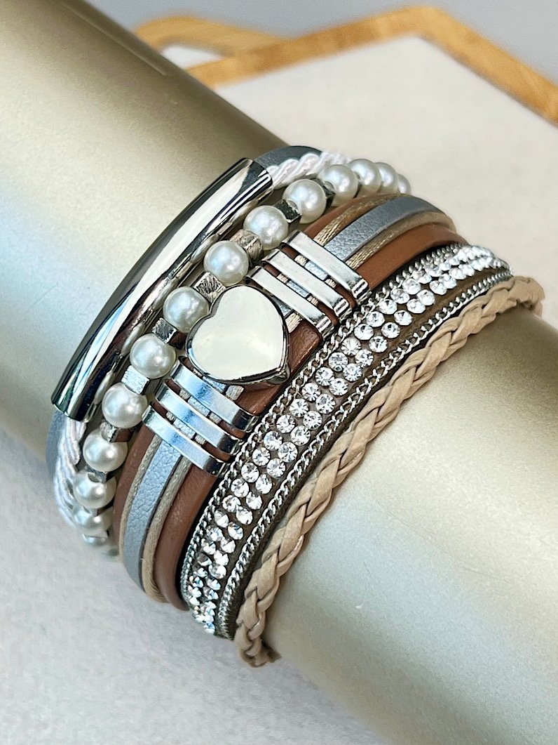Pulseira Ajustável Paula Coração e Pérola