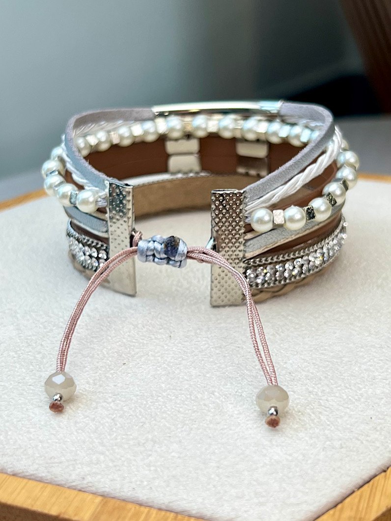 Pulseira Ajustável Paula Coração e Pérola