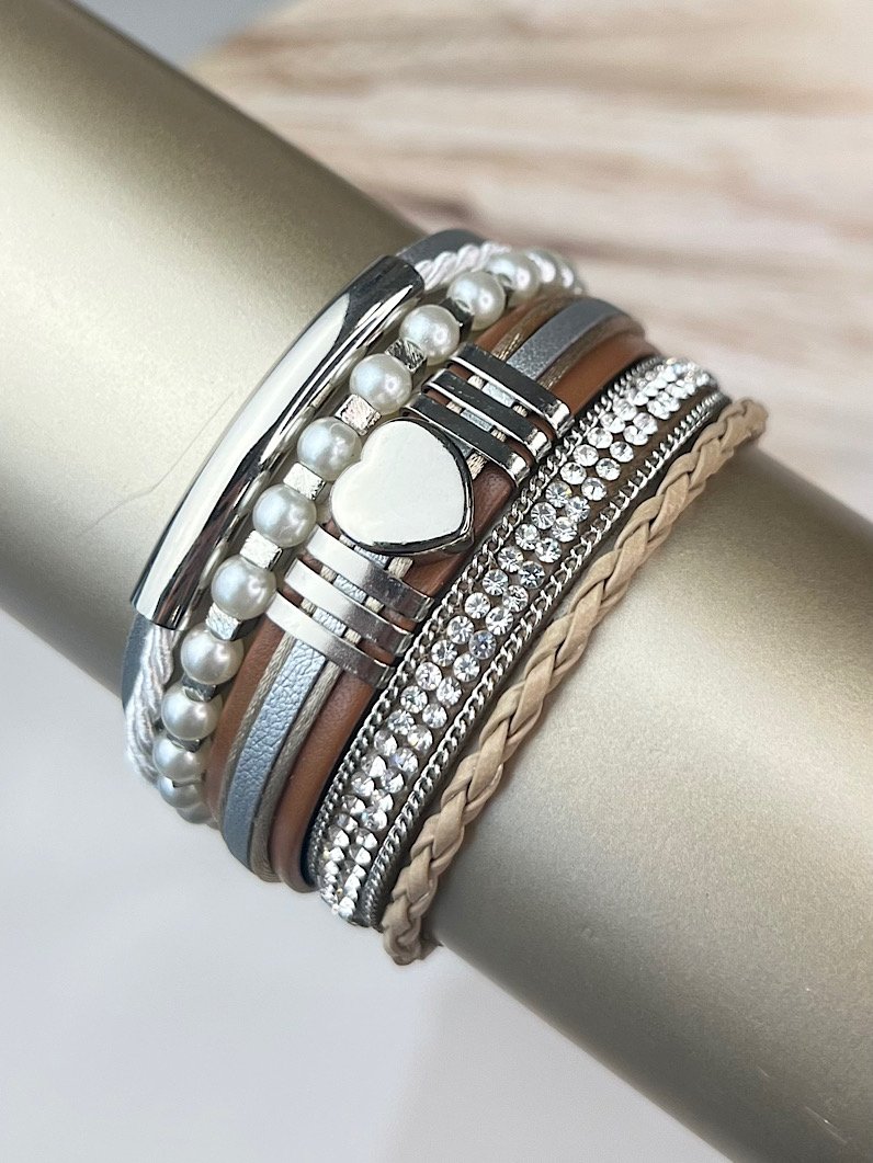 Pulseira Ajustável Paula Coração e Pérola
