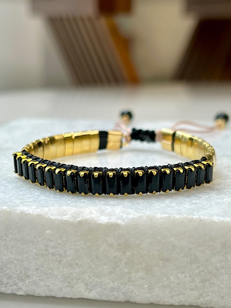 Pulseira Ajustável Pecinhas com Zircônias Douradas