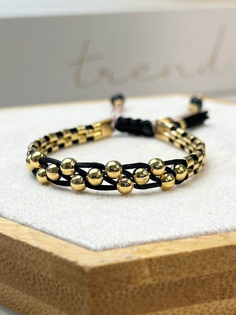 Pulseira Ajustável Pecinhas e Bolinhas Douradas