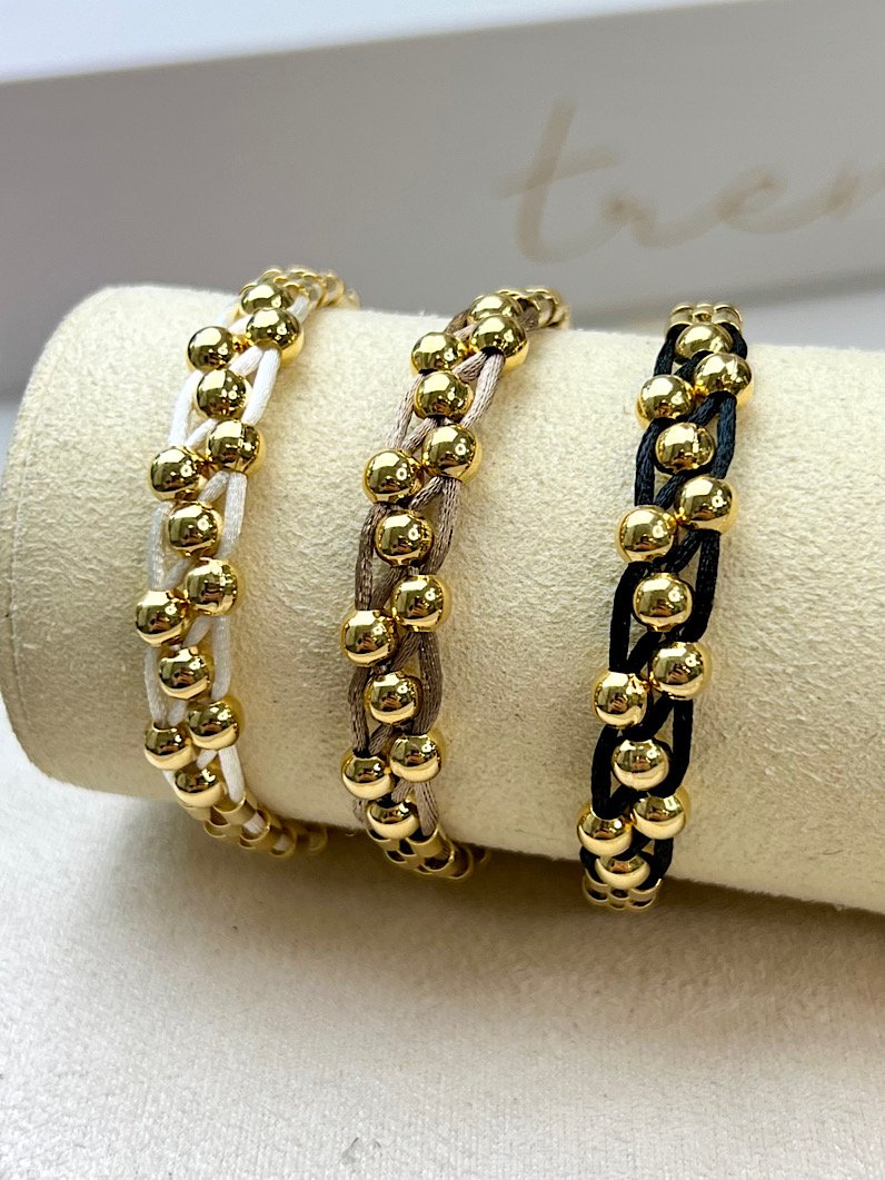 Pulseira Ajustável Pecinhas e Bolinhas Douradas