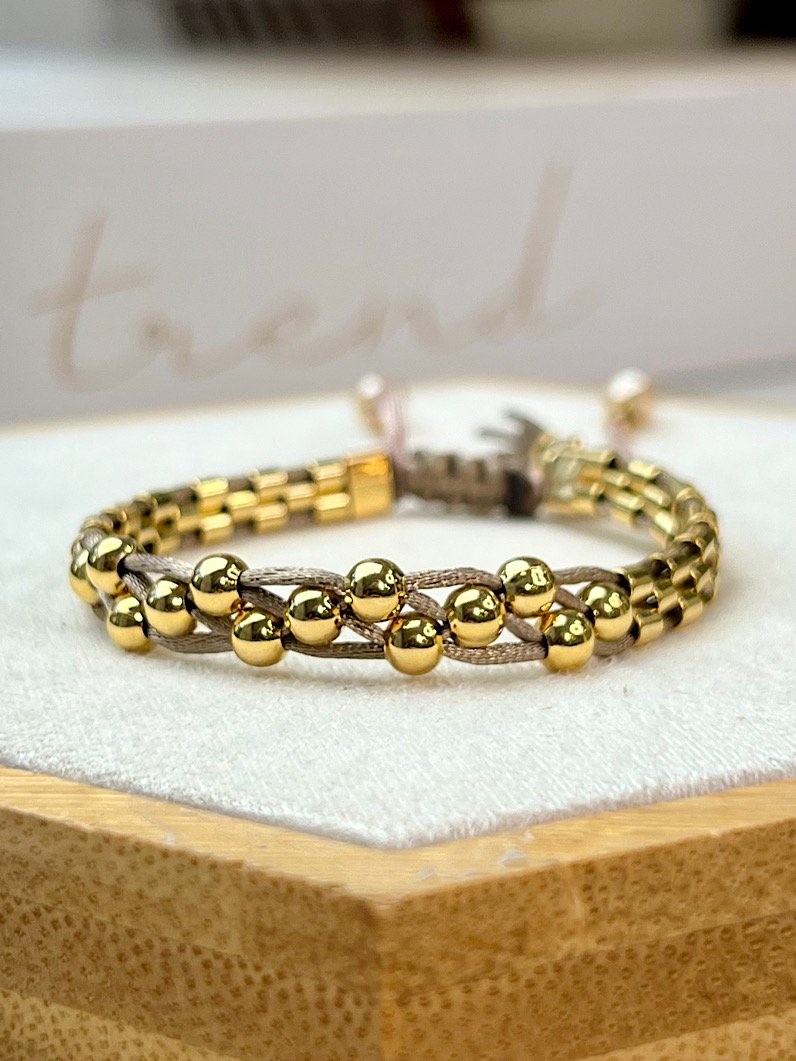 Pulseira Ajustável Pecinhas e Bolinhas Douradas