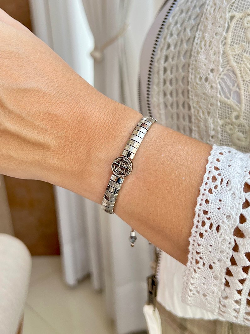 Pulseira Ajustável Pecinhas São Bento - Prata