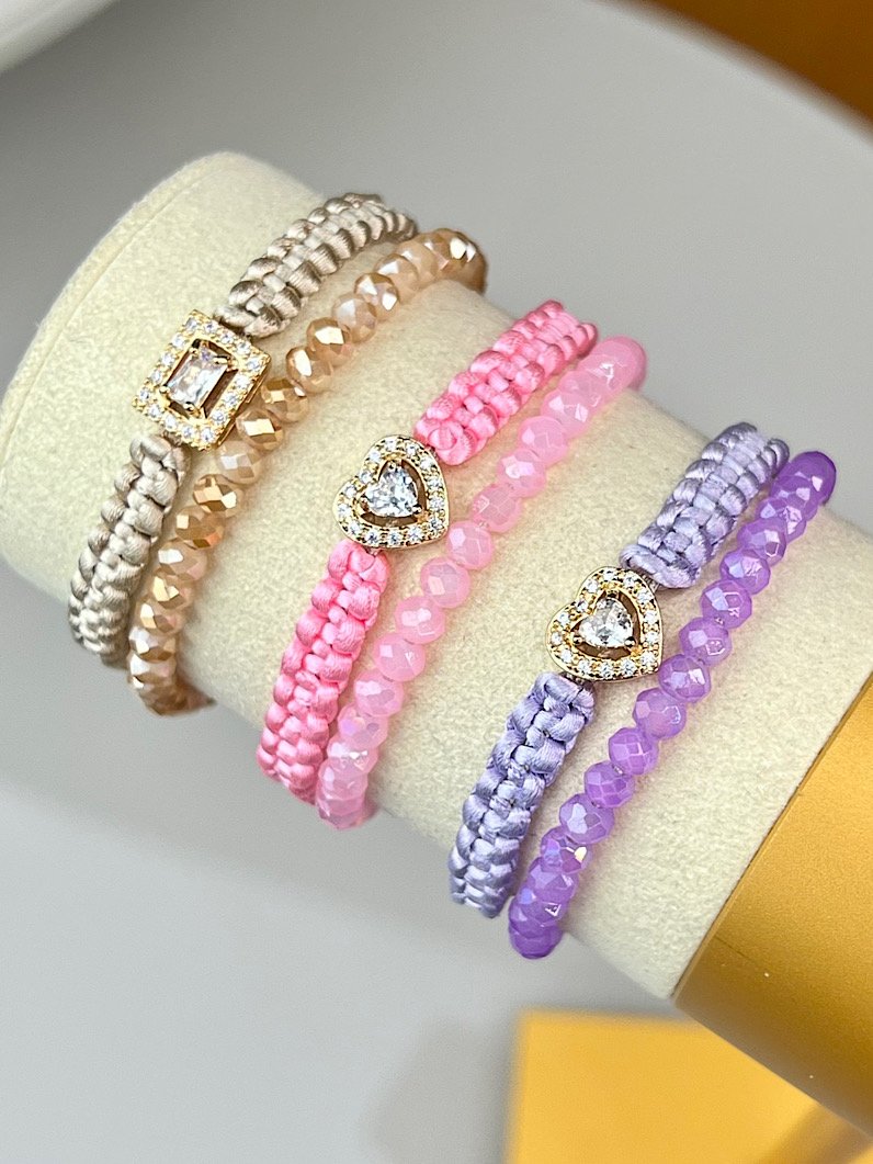 Kit Pulseiras Ajustável Teen Coração Rosa