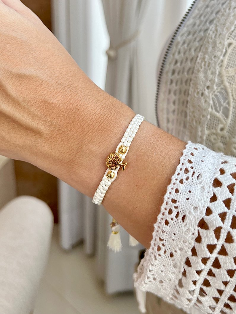 Pulseira Ajustável Zara Árvore da Vida Dourado - Branco