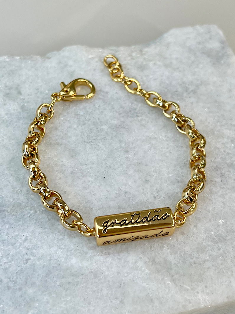 Pulseira Ariel de Elo Placa Rotatória de Palavras