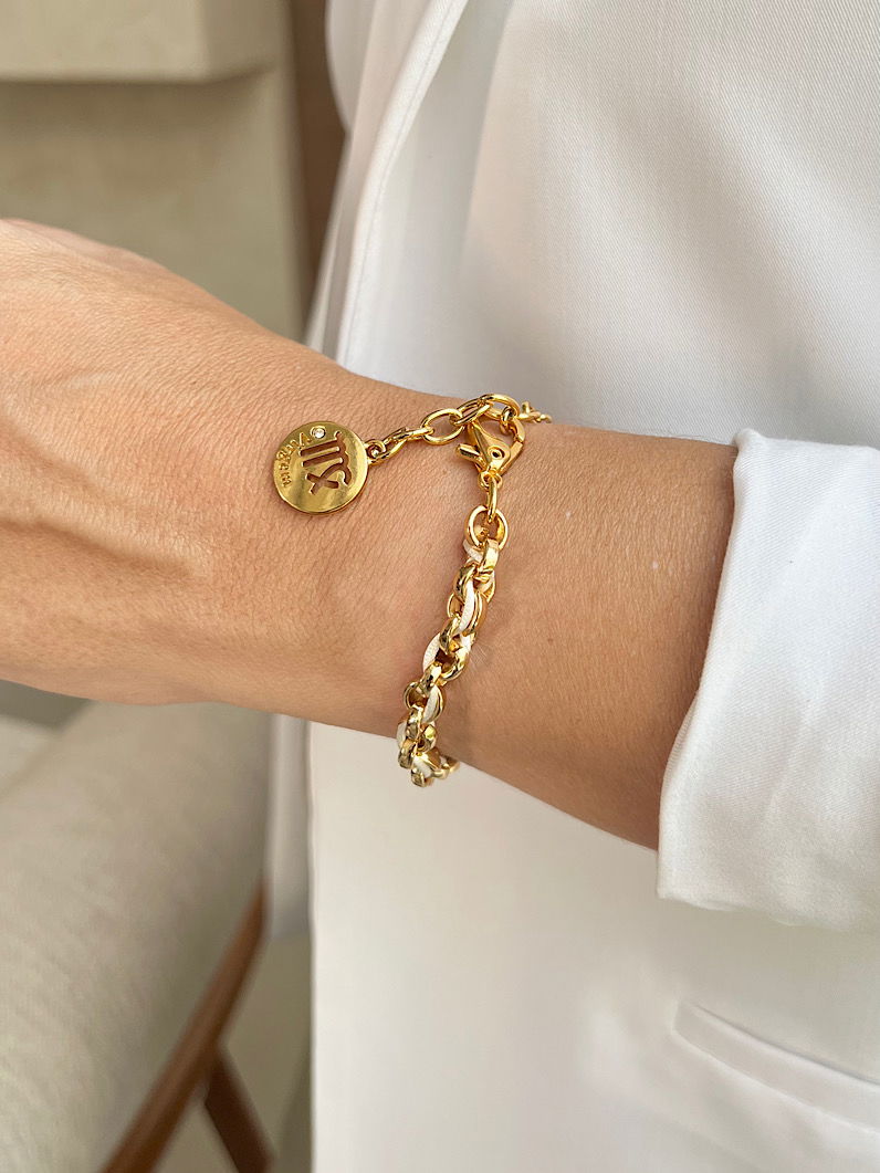 Pulseira Corrente e Fio de Seda Pingente Signos Dourados