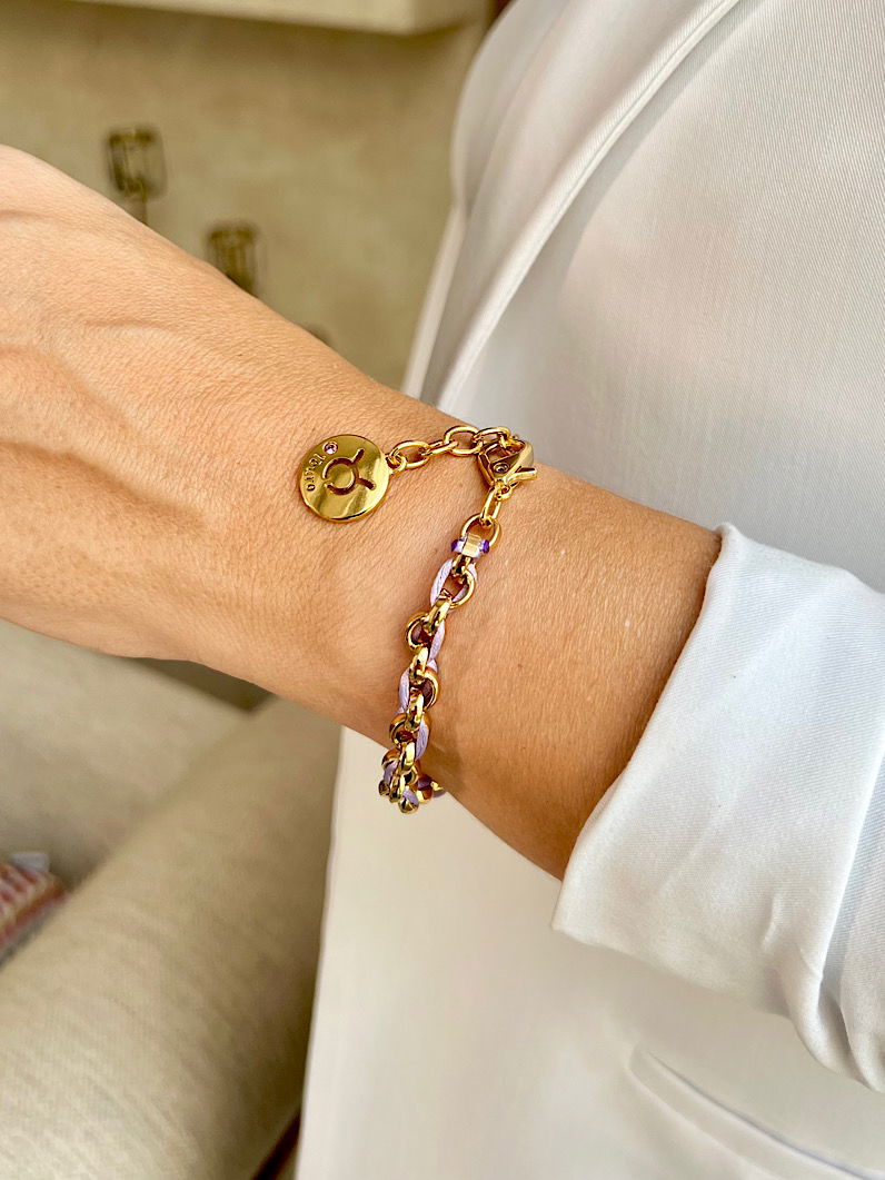 Pulseira Corrente e Fio de Seda Pingente Signos Dourados