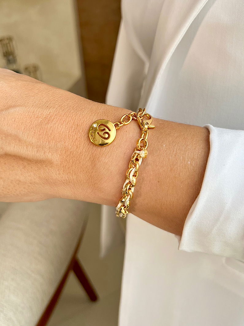 Pulseira Corrente e Fio de Seda Pingente Signos Dourados