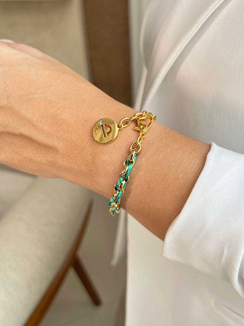 Pulseira Corrente e Fio de Seda Pingente Signos Dourados