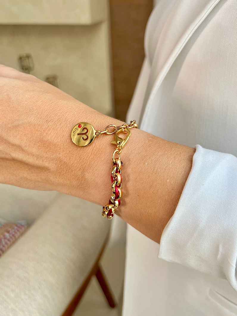 Pulseira Corrente e Fio de Seda Pingente Signos Dourados
