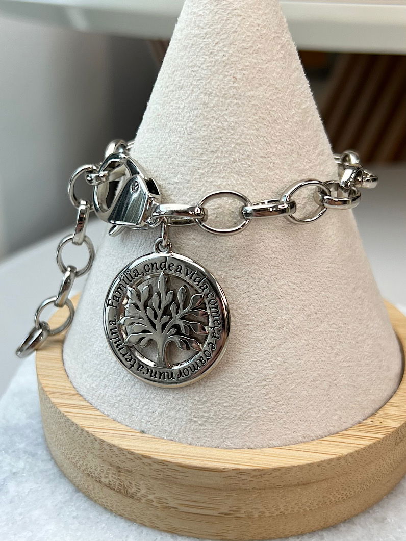 Pulseira Diva Elo Português Pingente Árvore da Vida