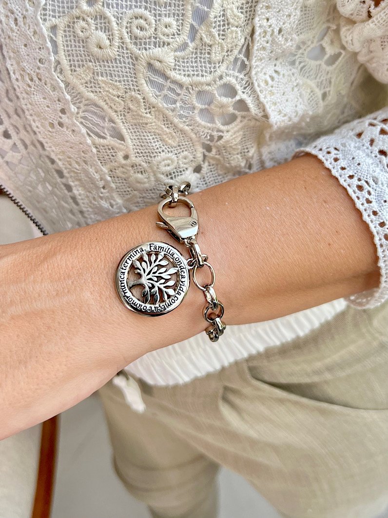 Pulseira Diva Elo Português Pingente Árvore da Vida - Prata
