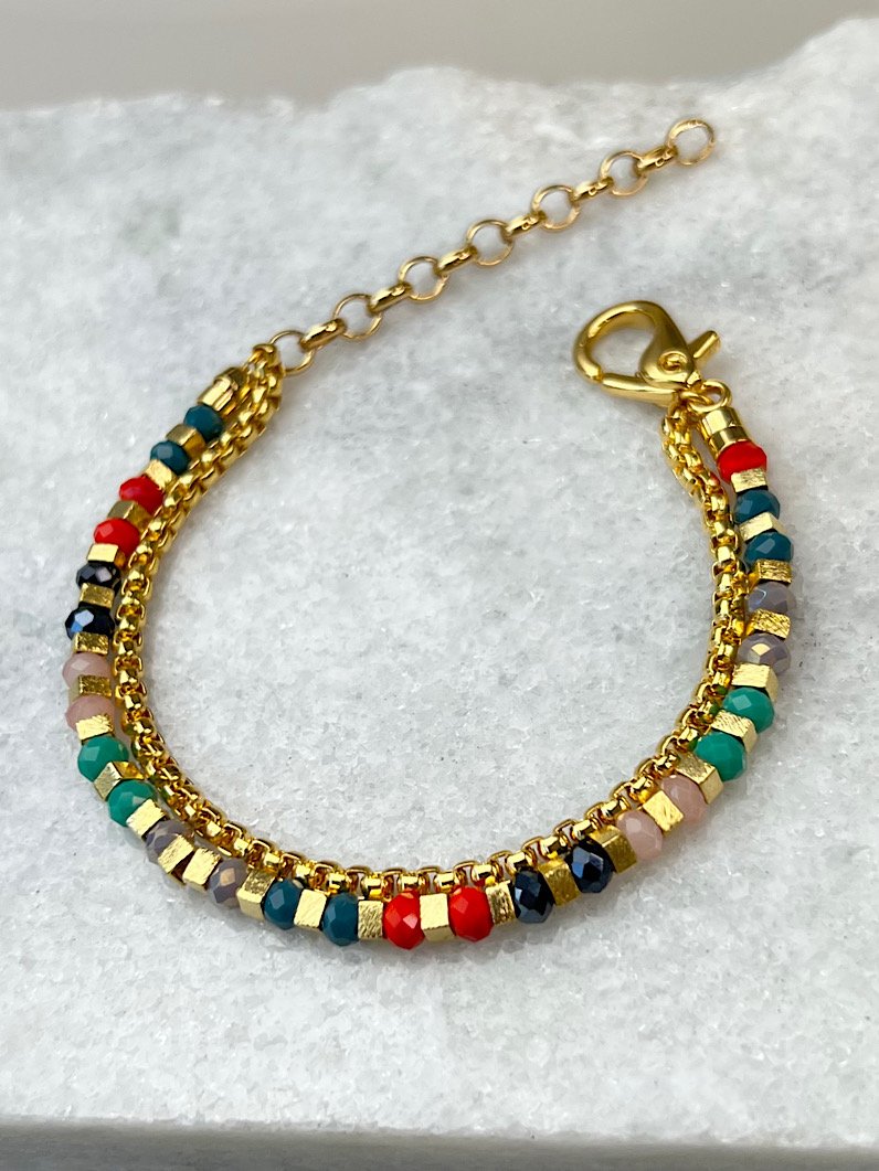 Pulseira Dupla Anastácia de Cristais Dourado